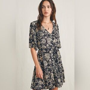 Orinda Tie Waist Button-Up Crepe Minidress